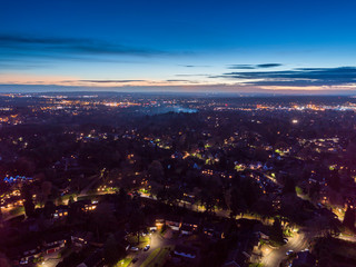 Aerial View of City Lights at Dusk