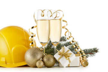 Construction hard hat and Christmas.