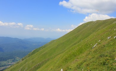 Fototapeta na wymiar Green slopes of Kobariski Stol, Slovenia