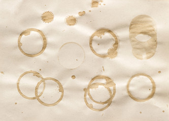 Coffee tea stains recycled paper background