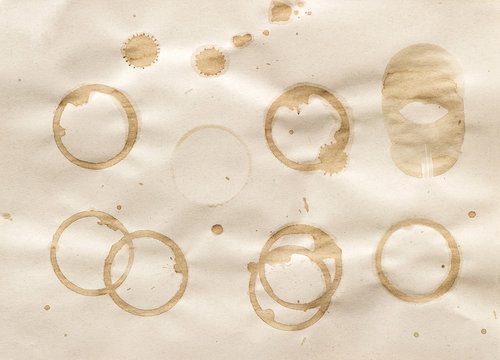 Coffee tea stains recycled paper background