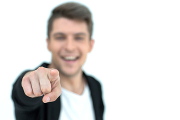 close up.handsome guy pointing at you