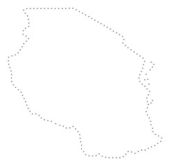 Vector stroke dotted Tanzania map in black color, small border points have diamond shape. Track the frame points and get Tanzania map. Educational geographic sketch for Tanzania map quiz.