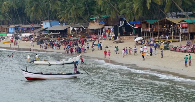 Foreign and Domestic Tourists on Palolem Beach during Festive Season, Canacona, Goa, India