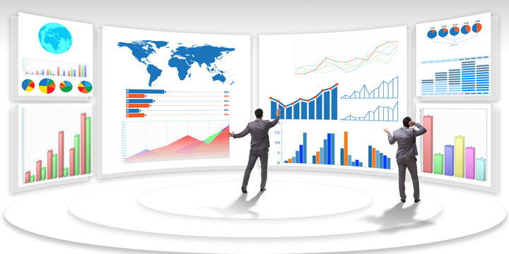 Businessman in business visualization and infographics concept - Powered by Adobe