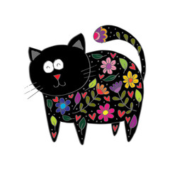 Cute cat in decorative style.