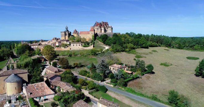 French village in aerial view, Monpazier France