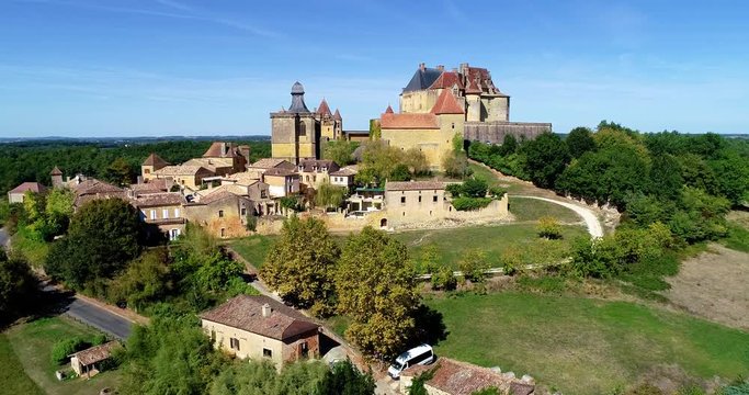 French village in aerial view, Monpazier France