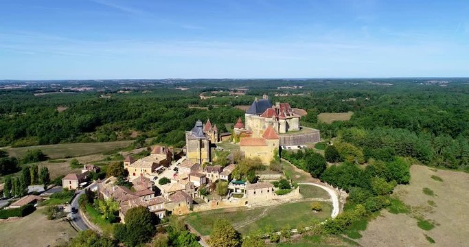 French village in aerial view, Monpazier France