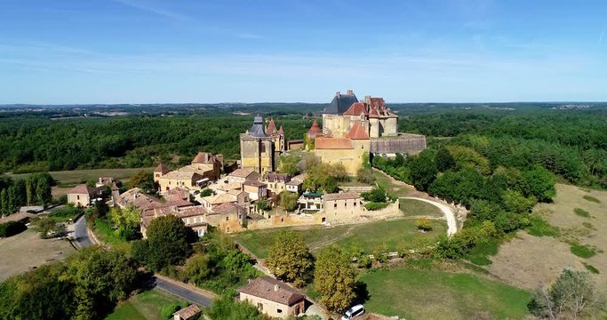 French village in aerial view, Monpazier France