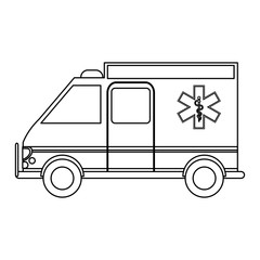 Ambulance emergency vehicle in black and white