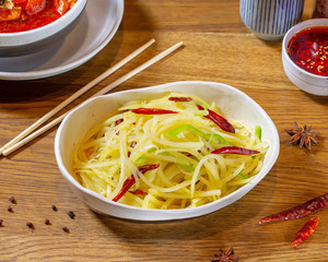 Chinese food on wooden table