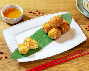Chinese food on wooden table