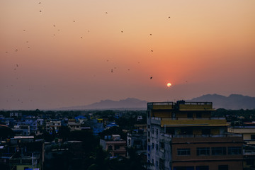 view of city at sunset