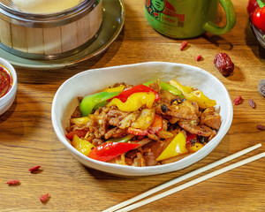 Chinese food on wooden table