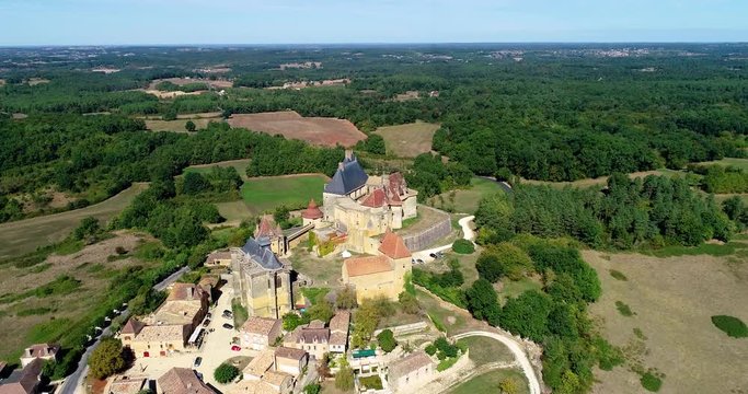 French village in aerial view, Monpazier France