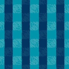 Seamless Vector Hand Drawn Holiday Gingham Inky Sketch in Turquoise, Blue, & White
