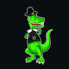 cute dinosaur t-rex thanksgiving season poster colorful vector character-01