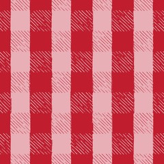 Seamless Vector Hand Drawn Holiday Gingham Inky Sketch in Red, Pink, & White
