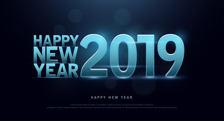 Happy New Year 2019 Technology font and alphabet with bokeh on abstract background. Font digital space concept. vector illustration