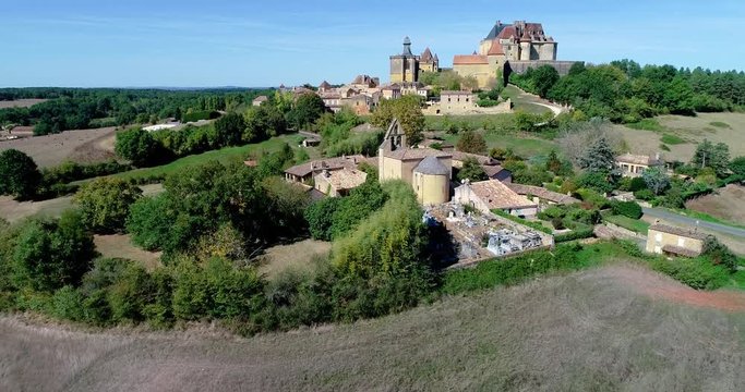 French village in aerial view, Monpazier France