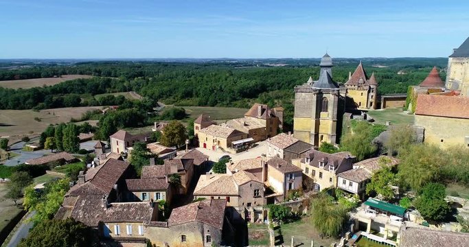 French village in aerial view, Monpazier France