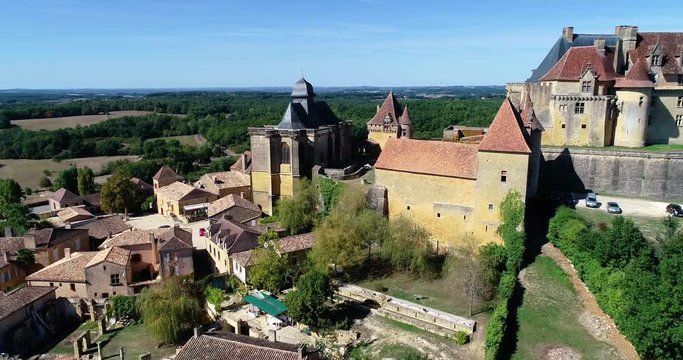 French village in aerial view, Monpazier France