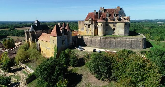 French village in aerial view, Monpazier France