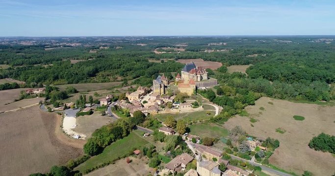 French village in aerial view, Monpazier France