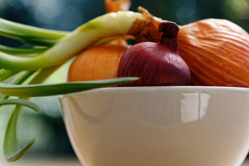 Onion collection in white dish