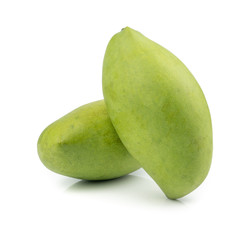 Fresh green mango tropical fruit isolated on white background