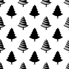 Obraz premium Hand drawn christmas tree seamless pattern isolated on white background. Ink vector illustration. Modern brush calligraphy.