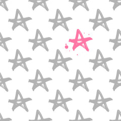 Fototapeta na wymiar Hand drawn seamless star pattern with ink doodles. Vector background illustration.