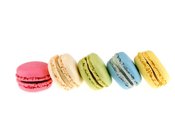 Colorful macarons isolated on the white background