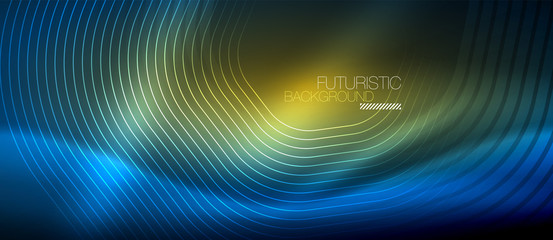 Neon glowing lines, magic energy space light concept, abstract background wallpaper design