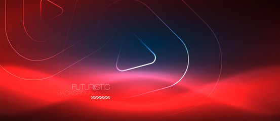 Neon glowing techno lines, hi-tech futuristic abstract background template with geometric shapes