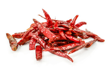 Dried red chili or chilli cayenne pepper isolated on white background.food ingredient