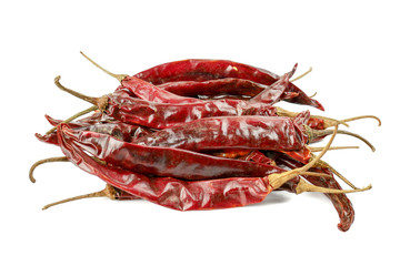 Dried red chili or chilli cayenne pepper isolated on white background.food ingredient