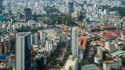 View of Ho Chi Minh City Vietnam from high above angle.