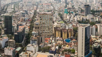 Fototapeta na wymiar View of Ho Chi Minh City Vietnam from high above angle.