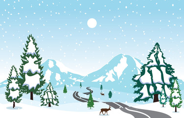 Fototapeta premium Winter Snow Background Illustration Mountain Sky Landscape