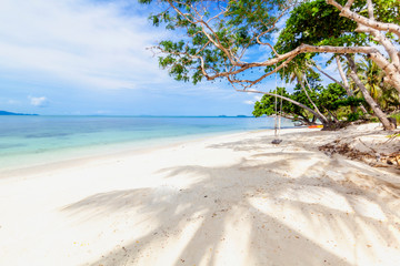 Beautiful tropical delightful extraordinary bright paradise landscape, white sand and palm trees,