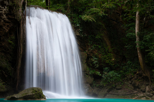 Beautiful waterfall - Erawan waterfall at Erawan National Park in Kanchanaburi, Thailand. © nuruddean