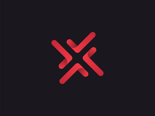 Letter X logo design concept negative space style. Abstract sign constructed from round check marks. Vector elements template icon. Red color