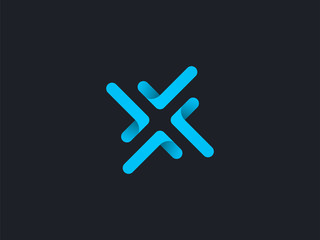 Letter X logo design concept negative space style. Abstract sign constructed from round check marks. Vector elements template icon. Blue color