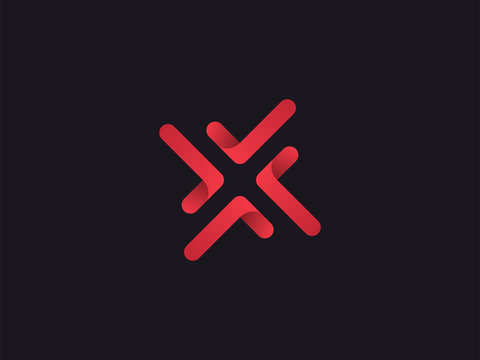 Letter X logo design concept negative space style. Abstract sign constructed from round check marks. Vector elements template icon. Red color