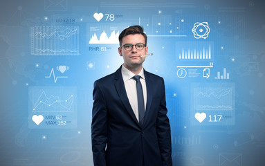 Young sick businessman with fever and medical research concept
