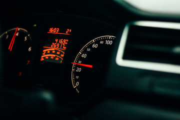 Speed ​​panel of a car. Red Pointers