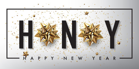 2020 happy new year vector greeting card and poster design with golden ribbon and star.