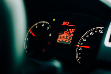 Speed ​​panel of a car. Red Pointers